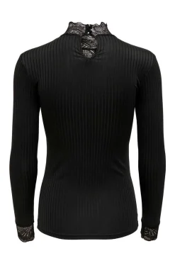 JDY T-Shirts-Top Canelado Detalhe De Renda