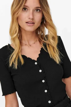 Only T-Shirts-Top Canelado Manga Curta