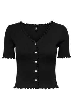 Only T-Shirts-Top Canelado Manga Curta