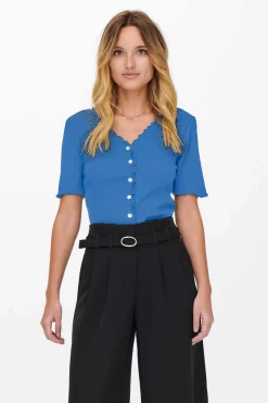 Only T-Shirts-Top Canelado Manga Curta