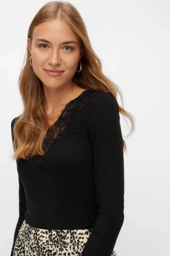 Pieces T-Shirts-Top De Manga Comprida E Gola Em Bico