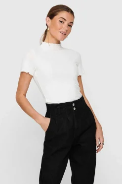 Only T-Shirts-Top Malha Canelada Manga Curta