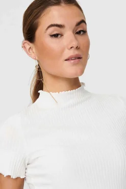 Only T-Shirts-Top Malha Canelada Manga Curta