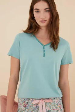 Women'secret Pijamas-T-Shirt 100% Algodao Em Com Botoes, De Manga Curta