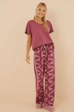 Women'secret Pijamas-T-Shirt 100% Algodao Em Grena Com Renda, De Manga Curta