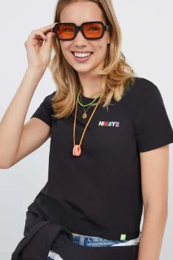 HI&BYE T-Shirts E Tops-T-Shirt 100% Algodao Preto Mini Logo