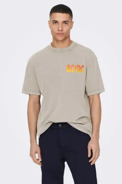 Only & Sons T-Shirt De Manga Curta "Ac/Dc" Cinza