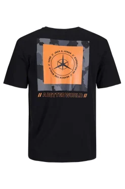 Jack & Jones T-Shirt De Manga Curta De Pescoco De Tripulacao Com Impressao Nas Costas. Preto Hot