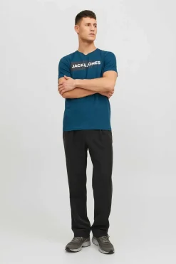 Jack & Jones T-Shirt De Manga Curta De Algodao Organico Print Logo Azul Discount