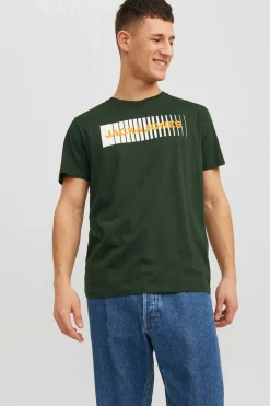 Jack & Jones T-Shirt De Manga Curta De Algodao Organico Print Logo Verde Discount
