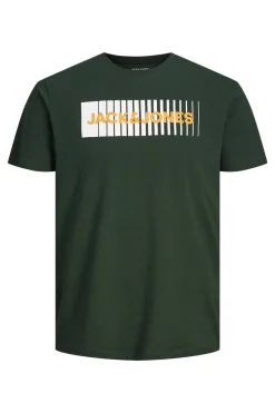 Jack & Jones T-Shirt De Manga Curta De Algodao Organico Print Logo Verde Discount