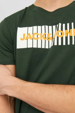 Jack & Jones T-Shirt De Manga Curta De Algodao Organico Print Logo Verde Discount