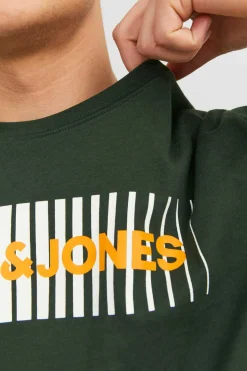 Jack & Jones T-Shirt De Manga Curta De Algodao Organico Print Logo Verde Discount