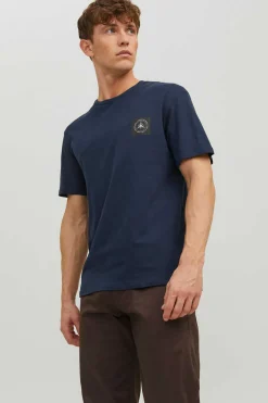 Jack & Jones T-Shirt De Manga Curta De Pescoco De Tripulacao Com Impressao Nas Costas. Marinho Hot