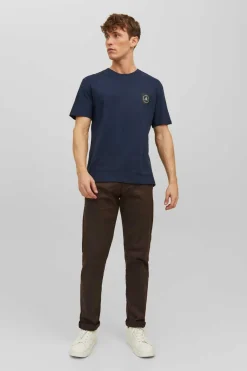 Jack & Jones T-Shirt De Manga Curta De Pescoco De Tripulacao Com Impressao Nas Costas. Marinho Hot