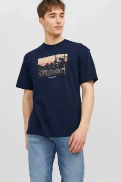 Jack & Jones T-Shirt De Manga Curta Print Foto Marinho Clearance