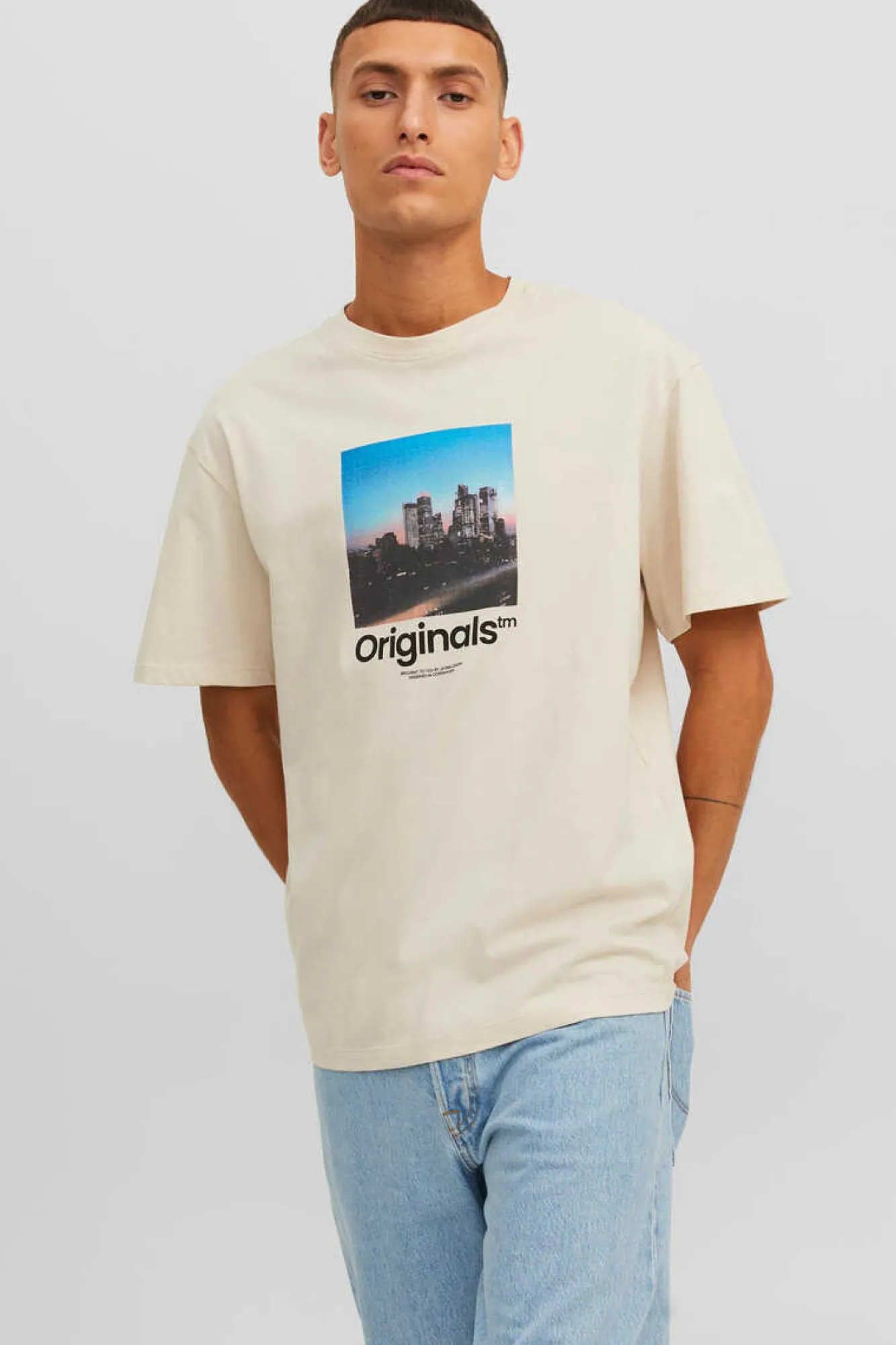 Jack & Jones T-Shirt De Manga Curta Print Foto Cinza Hot