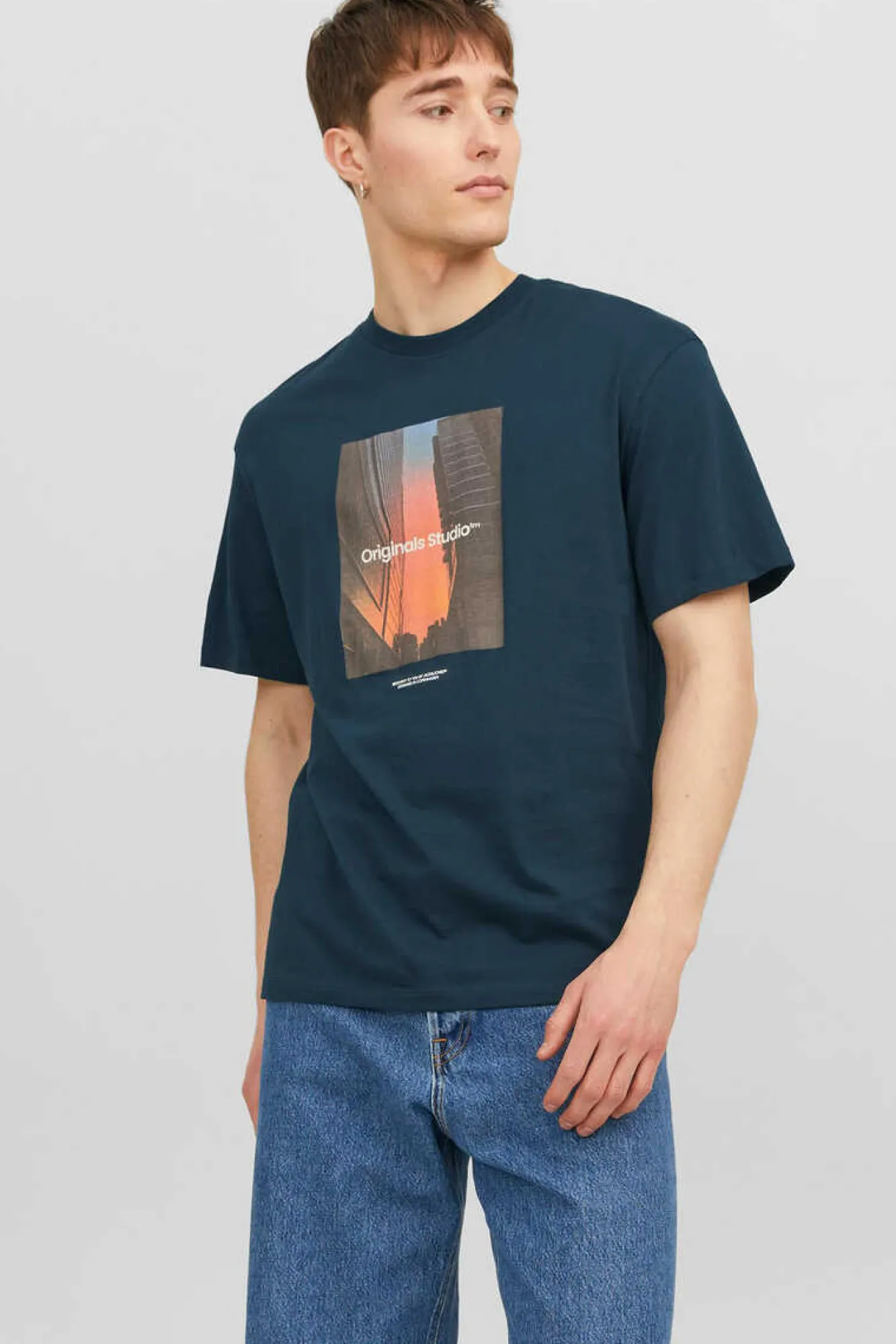 Jack & Jones T-Shirt De Manga Curta Print Foto Azul Clearance