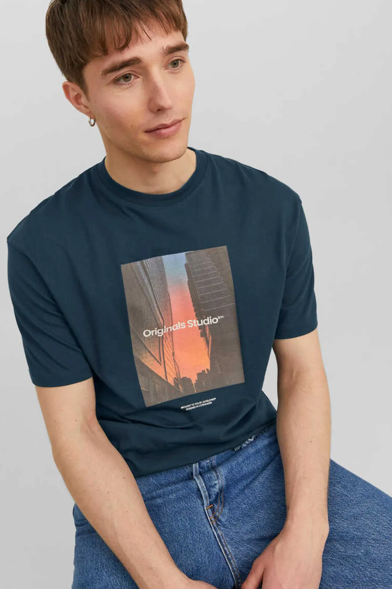 Jack & Jones T-Shirt De Manga Curta Print Foto Azul Clearance