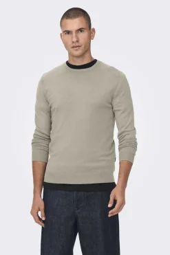 Only & Sons T-Shirt Gola Caixa Malha Leve Cinza Best