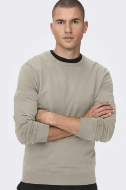 Only & Sons T-Shirt Gola Caixa Malha Leve Cinza Best