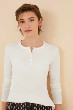 Women'secret Pijamas-T-Shirt Manga Comprida Branca 100% Algodao