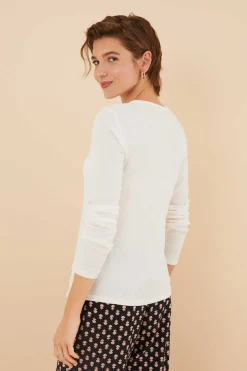 Women'secret Pijamas-T-Shirt Manga Comprida Branca 100% Algodao