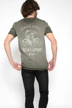 Brave Soul T-Shirt Manga Curta Estampada Caqui Escuro Clearance