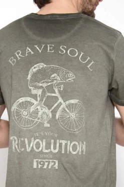 Brave Soul T-Shirt Manga Curta Estampada Caqui Escuro Clearance