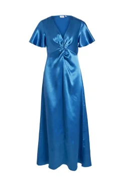 Vila Vestidos E Macacoes-Vestido Acetinado De Manga Curta