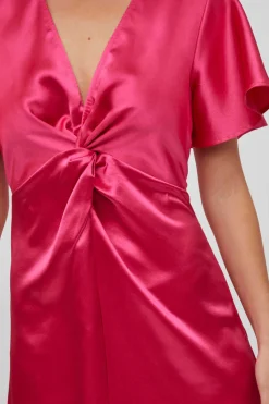 Vila Vestidos E Macacoes-Vestido Acetinado De Manga Curta