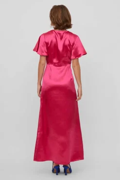 Vila Vestidos E Macacoes-Vestido Acetinado De Manga Curta