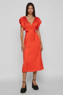 Vila Vestidos E Macacoes-Vestido Acetinado Envolvente