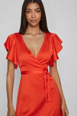 Vila Vestidos E Macacoes-Vestido Acetinado Envolvente