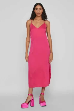 Vila Vestidos E Macacoes-Vestido Comprido De Alcas Acetinado