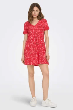 Only Vestidos E Macacoes-Vestido Curto Corte Regular Decote Em V