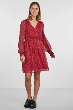 Pieces Vestidos E Macacoes-Vestido Curto De Manga Comprida E Com Estampado.