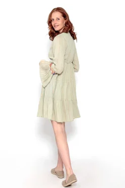 Brave Soul Vestidos E Macacoes-Vestido De Manga Comprida Com Bordados E Espelhos