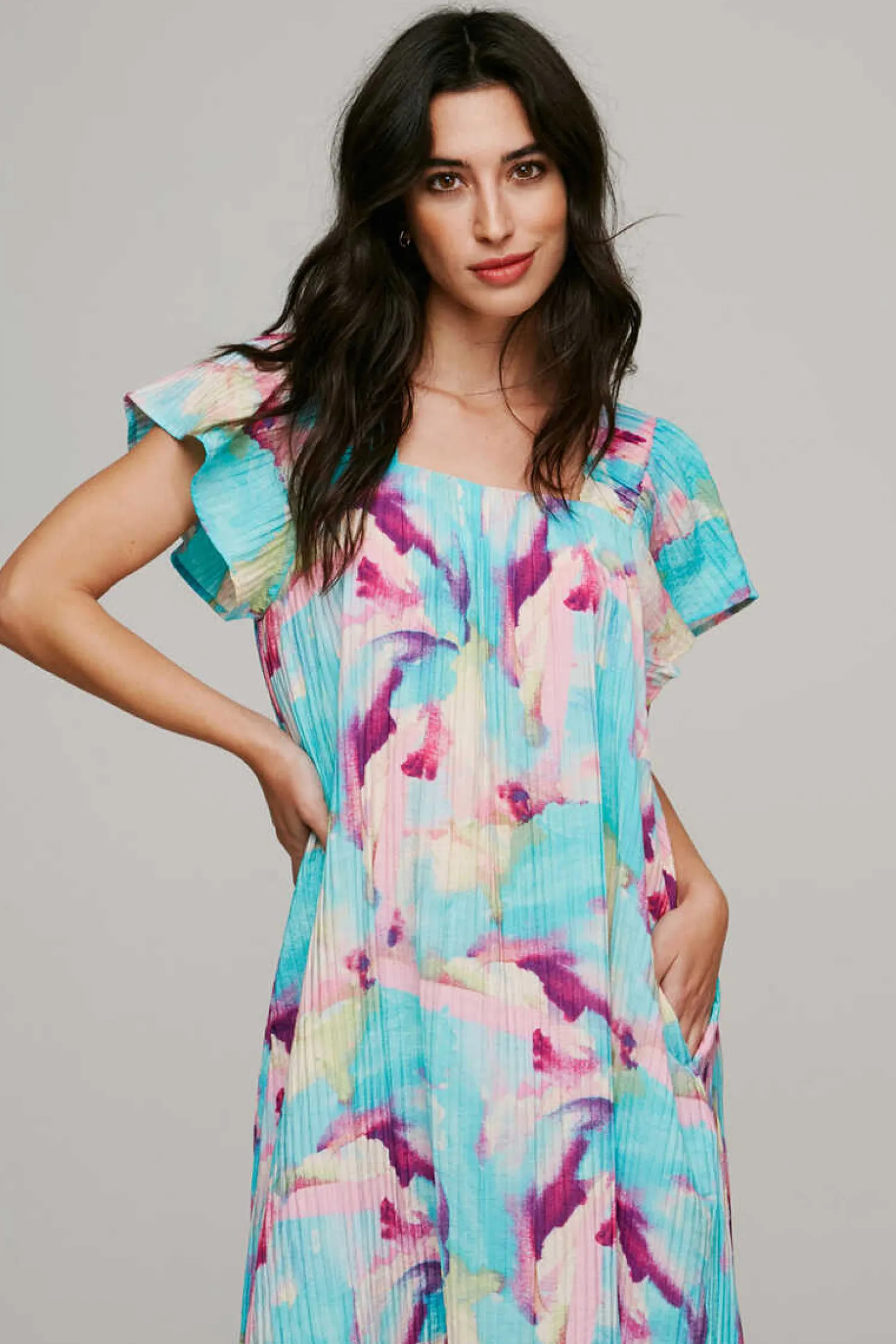 Vila Vestidos E Macacoes-Vestido De Manga Curta Efeito Plissado