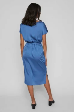 Vila Vestidos E Macacoes-Vestido Midi Acetinado De Manga Curta