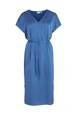 Vila Vestidos E Macacoes-Vestido Midi Acetinado De Manga Curta