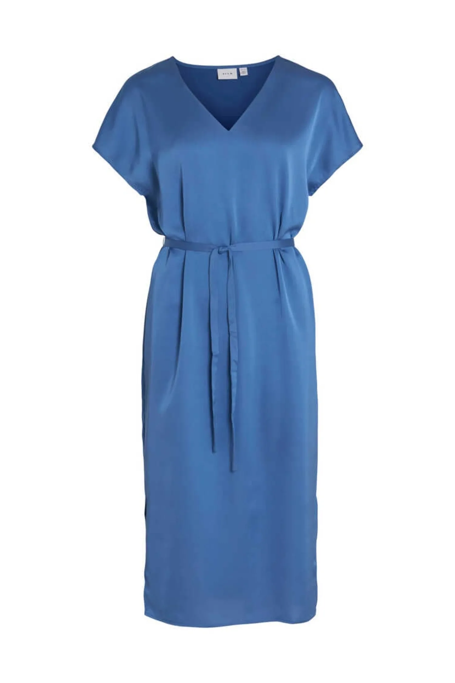 Vila Vestidos E Macacoes-Vestido Midi Acetinado De Manga Curta