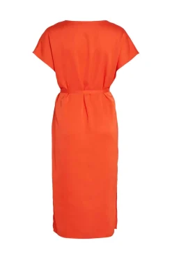 Vila Vestidos E Macacoes-Vestido Midi Acetinado De Manga Curta