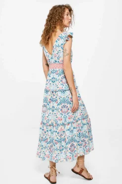 Springfield Vestidos E Macacoes-Vestido Midi Estampado Sanefa Cintura